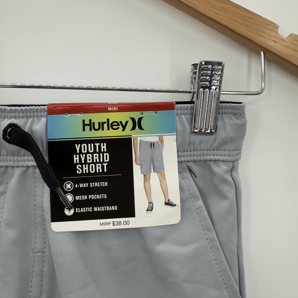 Hurley Youth Hybrid Short 4-Way Stretch Mesh‎ Pockets Boys Light Gray Medium NEW - Picture 3 of 7